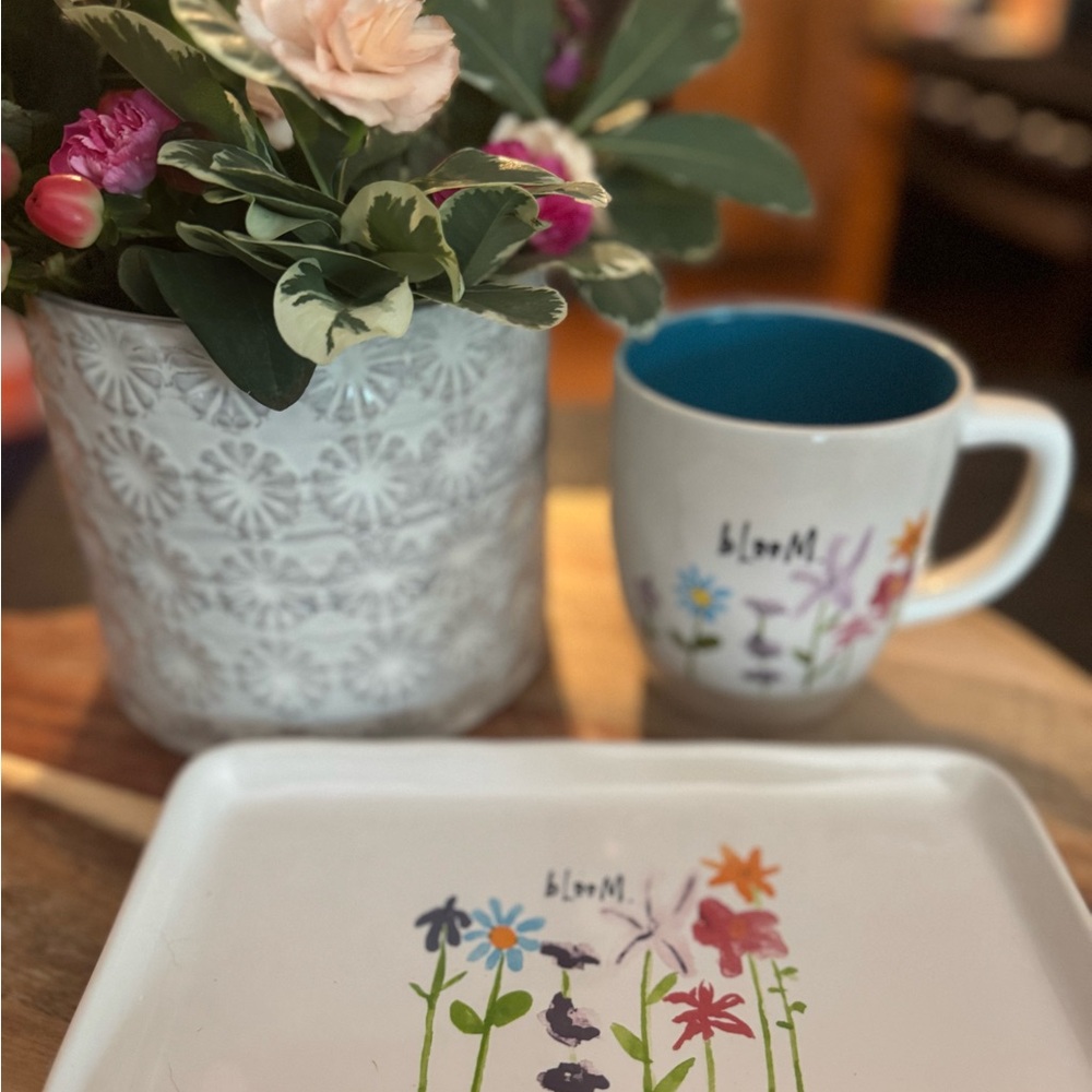 Floral Rae Dunn Mug, Creamer, and Tray Set